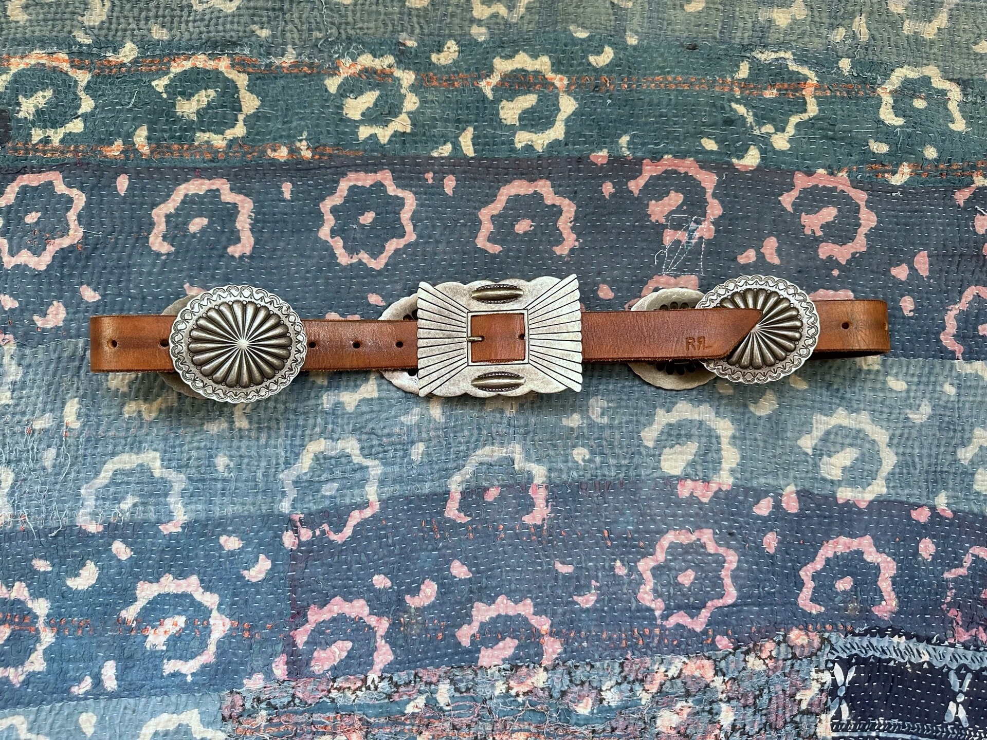 RRL Brown Leather Belt Silver Buckle