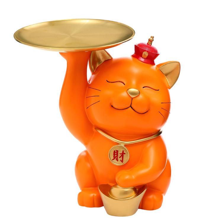 欧式家居树脂工艺品摆件客厅桌面招财猫收纳钥匙托盘装饰品