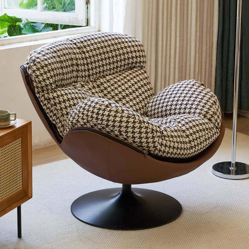 现代单人蛋壳沙发椅千鸟格麻布家用懒人沙发休闲覆古可旋转沙发椅,住宅家具,沙发椅,淘宝优惠券,粉丝福利购,淘宝优惠卷