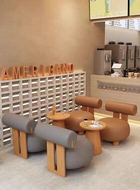 组奶油风单人JBU沙发椅布阳台休闲椅椅洽谈区网红沙发桌艺合し