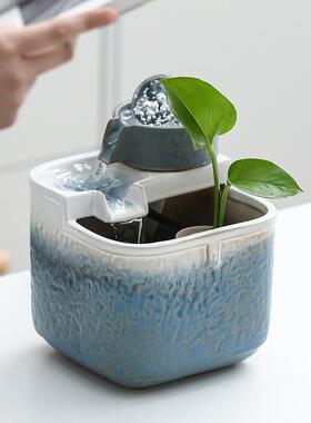 新式桌面流水水INX摆件办客厅循环车公室茶几转运球小鱼缸喷中泉