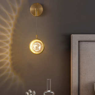 全铜轻奢壁灯客厅美式 后现代简约房间卧室床头灯创意极简北欧壁灯