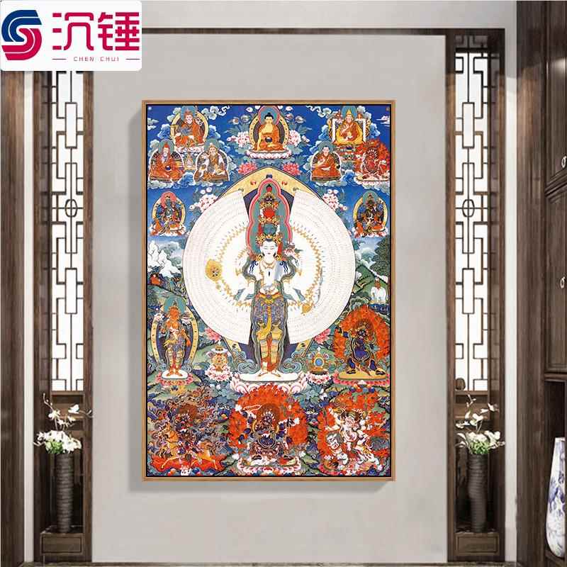 唐卡挂画千手观音佛像装饰画黑财神释迦摩尼文殊菩萨藏式玄关壁画