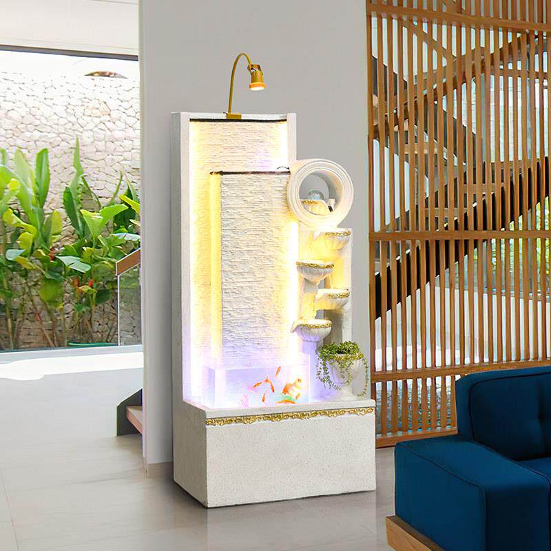 欧式流水喷泉水幕墙循环水落地加湿器摆件客厅招财风水轮开 业礼