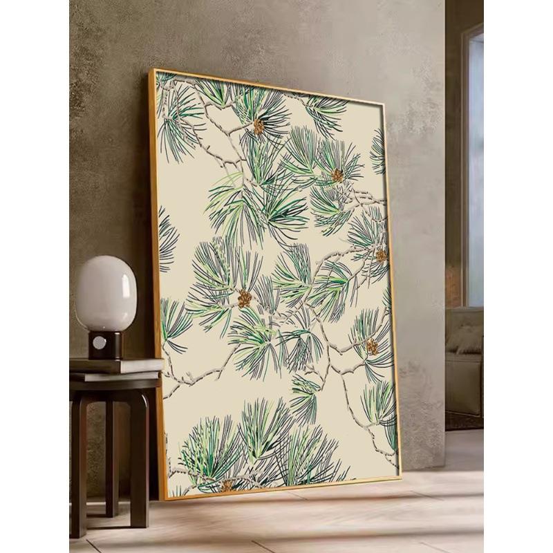 法式复古客厅装饰画式古典关餐新玄厅壁中画书房茶室国MJQ风松树图片