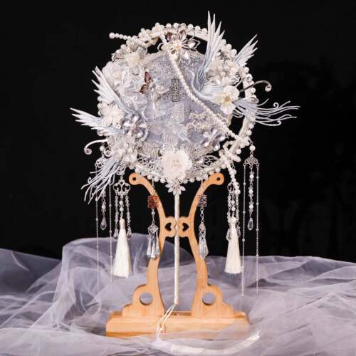 银色团扇结婚新娘diy材料包秀禾婚扇成品喜扇子出嫁新婚礼物中式