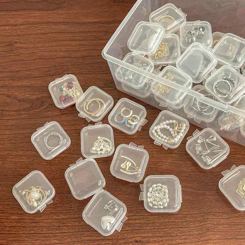 塑料透明小盒子迷你有带盖子正方形耳塞首饰耳环收纳耳针盒零件盒