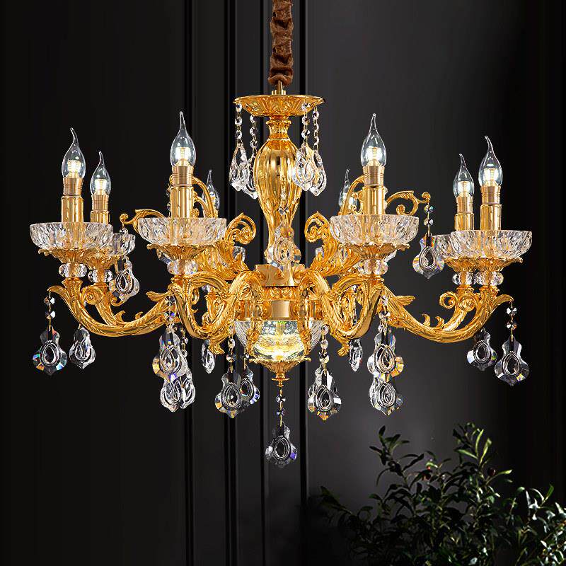 澳米新品欧式奢华全铜水晶吊灯客厅卧室饭厅铜灯具