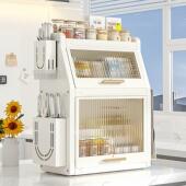 厨房调料品置物架多功能台面多层带盖防尘调料收纳架柜置物柜家用