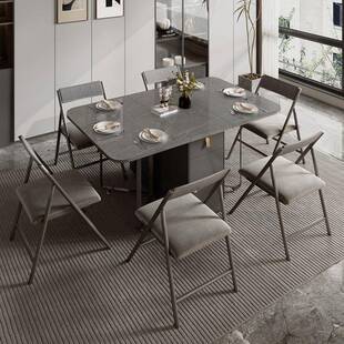 岩板可折叠餐桌椅组合家用现代实木小户型客厅伸缩长方形吃饭桌子