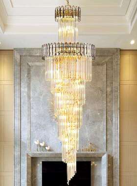 楼梯吊灯酒店别墅长吊灯客厅水晶灯现代简约奢华复试楼中楼大吊灯