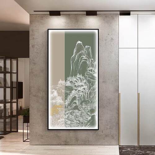 重阙飞宫新中式玄关轻奢装饰画竖款走廊过道挂画中国风建筑壁画灯