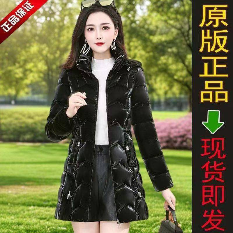 新品今年流行网红爆款棉衣女中长款免洗亮面修身洋气棉服加厚保暖