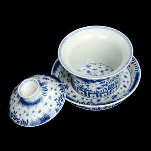 青花瓷盖碗茶杯大号青白瓷陶瓷功夫茶具套装三才敬茶碗泡茶碗单个