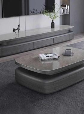 XLL现代简约椭圆形岩板茶几电视柜组合客厅家用大小户型意式储物
