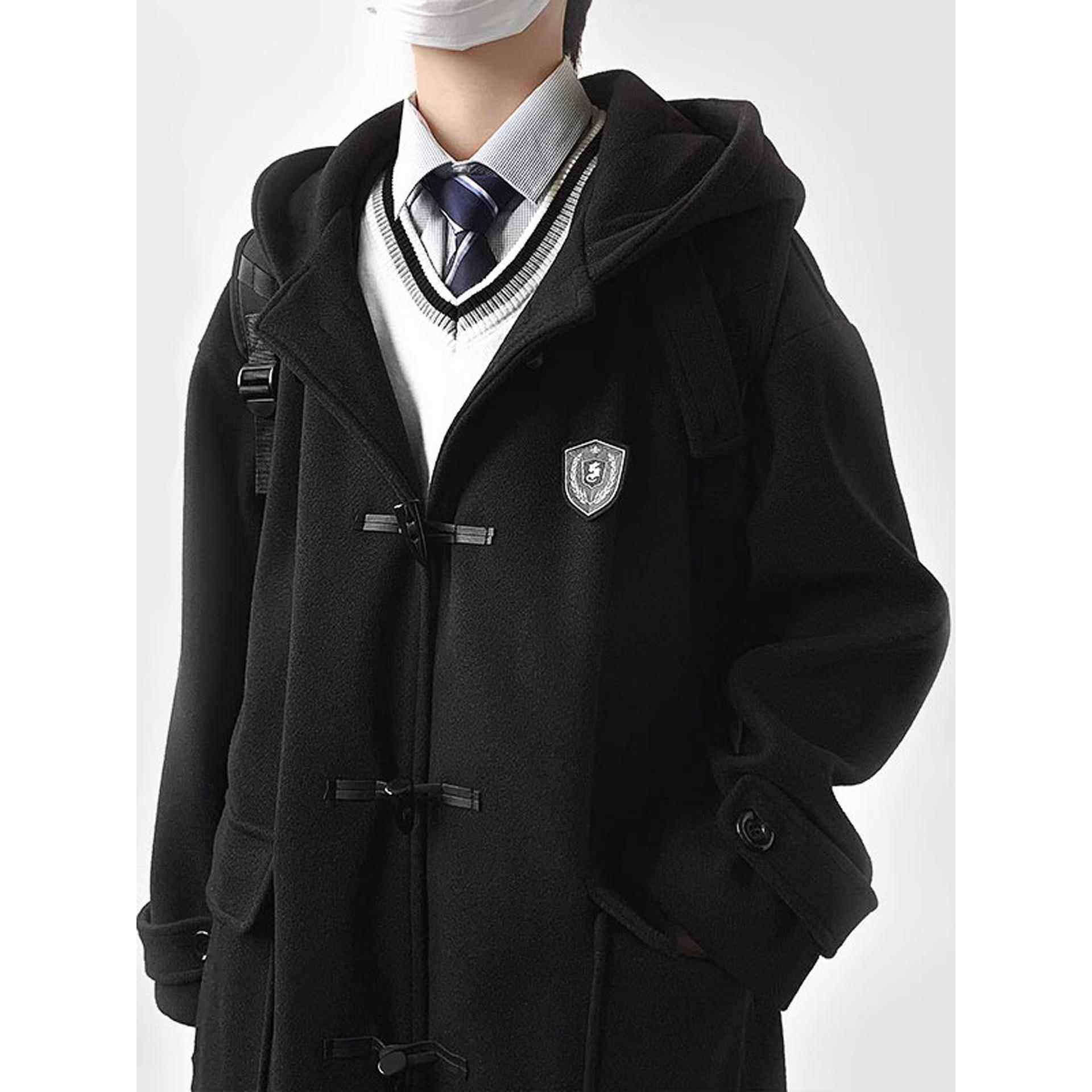 木村叔dk日系制服毛呢大衣男学生春秋季牛角扣双面呢子中长款外套