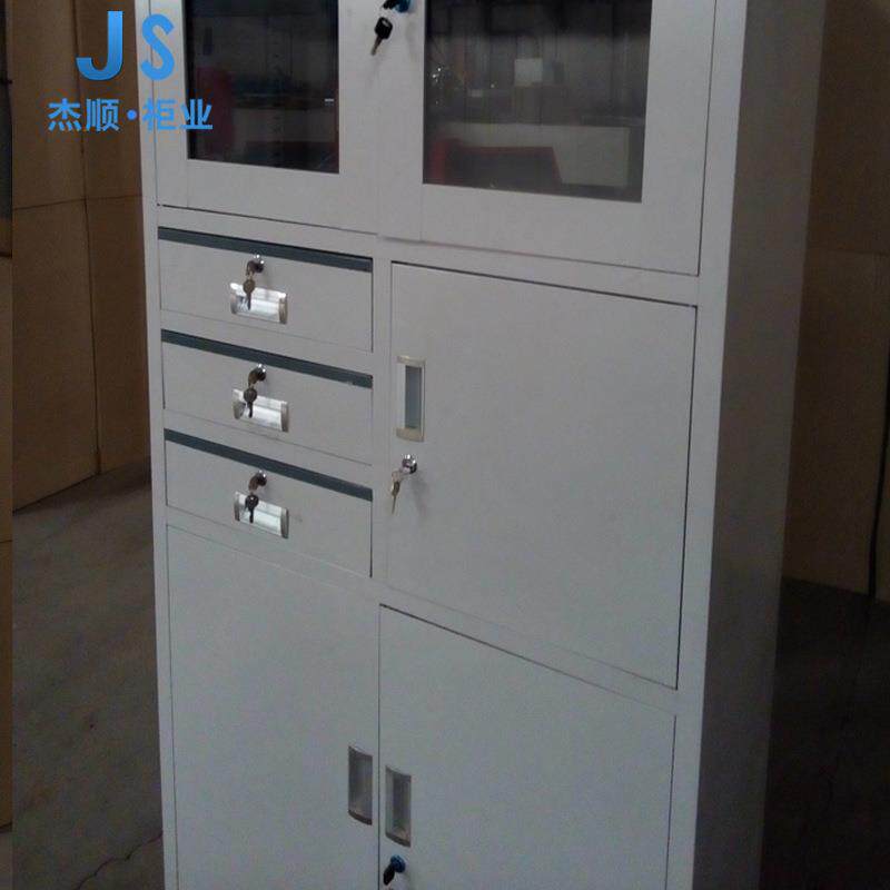 厂家加厚偏三斗器械文件柜带保险密码锁玻璃资料柜办公柜