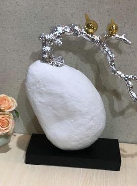 树脂工艺品家居摆件创意礼品 砂岩石头树枝鸟 装饰品动物摆件