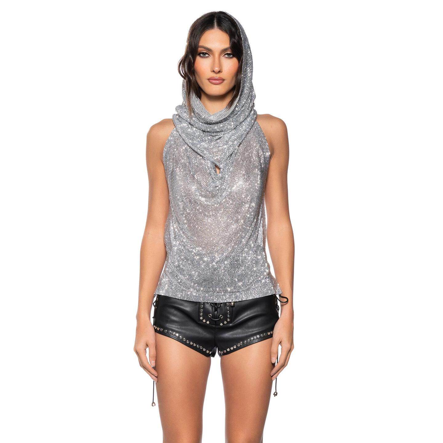 Women's metal hooded vest with camisole top