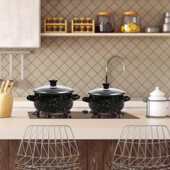 搪瓷套锅五件套 双耳锅 珐琅汤锅 汤锅 厨 黑色麻点炖锅 现货批发