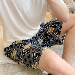 棉绸短裤 衩可外穿人造棉沙滩裤 夏薄款 宽松字母大裤 子 居家裤 男睡裤