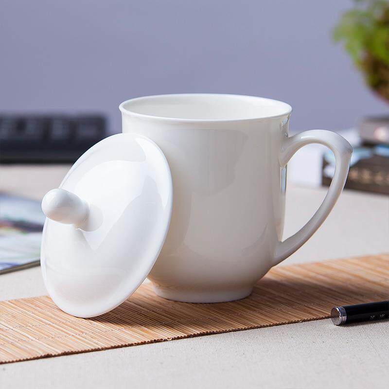 茶杯带盖酒店陶瓷杯纯白骨瓷杯办公会议杯茶杯水杯喝茶杯子可定制