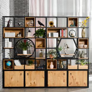 铁艺置物架隔断屏风简约现代复古陈列架书架带柜子玄关展示储物柜