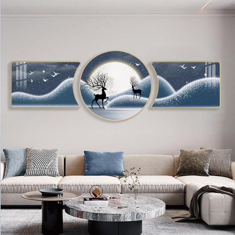 发背景墙沙挂画家款高和富贵寓意好轻奢三联画新珠联璧合档大气客