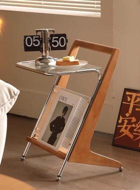 奢移动黑色茶BOO边几古中复落地小桌沙轻发头柜置床物创意玻璃书