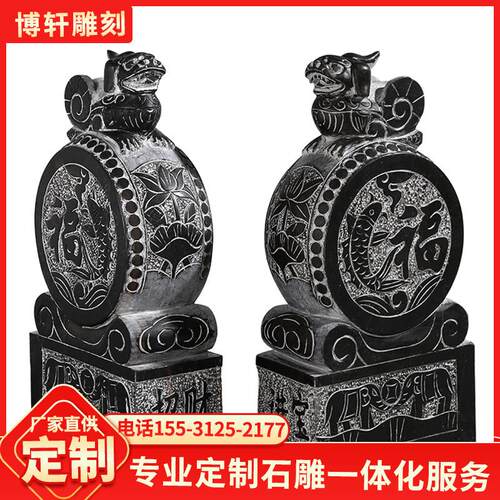 石雕门墩抱鼓石一对别墅门当石青石仿古麒麟雕塑庭院石墩石鼓摆件