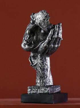 沉默是金抽象艺术人脸面具摆件创意简约装饰品办公室书房工艺摆设