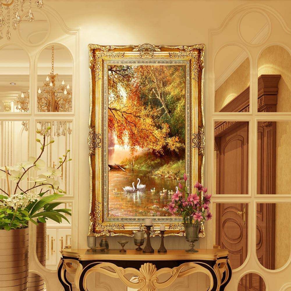 纯手绘油画动物天鹅风景走廊壁画欧式玄关墙面客大芬村挂画装饰画
