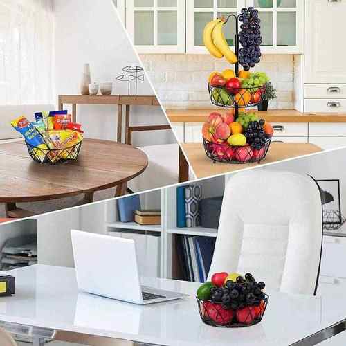 （）可拆装双层水果篮铁艺多功能收纳篮客厅香蕉挂钩水果