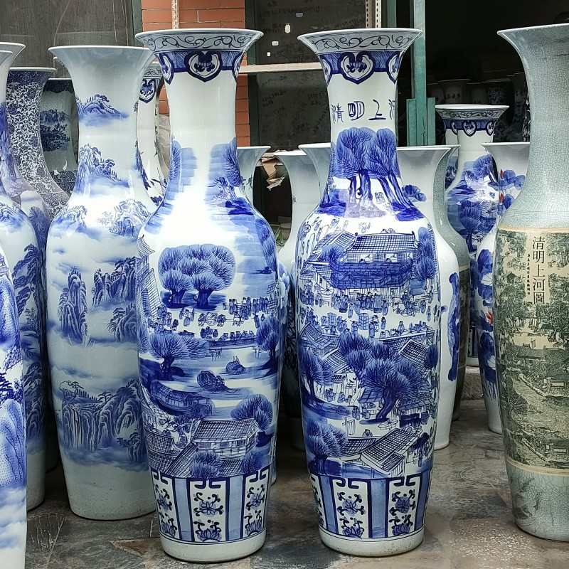 景德镇陶瓷大花瓶 手绘清明上河图陶瓷落地花瓶 室外开业礼品摆件