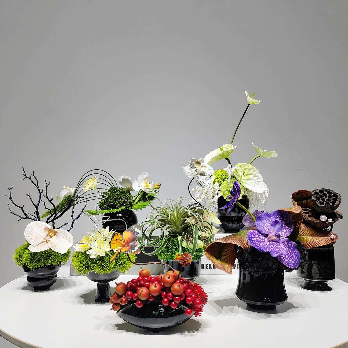 新中式轻奢仿真花艺办公室客厅餐桌茶几桌售楼部洽谈桌装饰品摆件