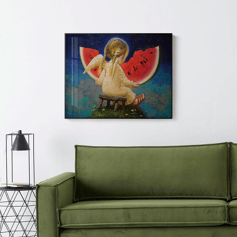 欧美温馨可爱小天使儿童房版画创意抽象人物油画客厅卧室装饰画