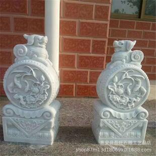 门口摆件石头门当户对抱鼓石石雕门墩一对汉白玉家用仿古青石石鼓