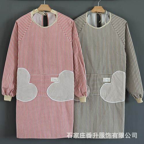 擦手围裙女时尚家用厨房棉麻长袖反穿罩衣防水工作服大人