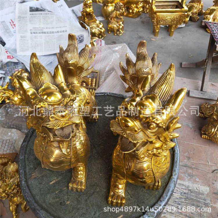 麒麟雕塑纯铜麒麟摆件一对神兽纯铜财福麒麟子工艺品摆件麒麟兽