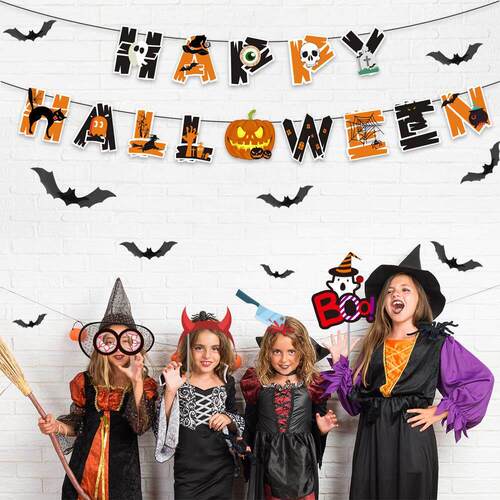 Halloween pumpkin lantern decoration party flag raising吊旗
