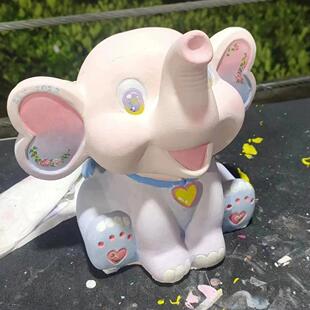 网红小飞象石膏娃娃涂色白胚diy手工彩绘填色存钱罐石膏像送颜料