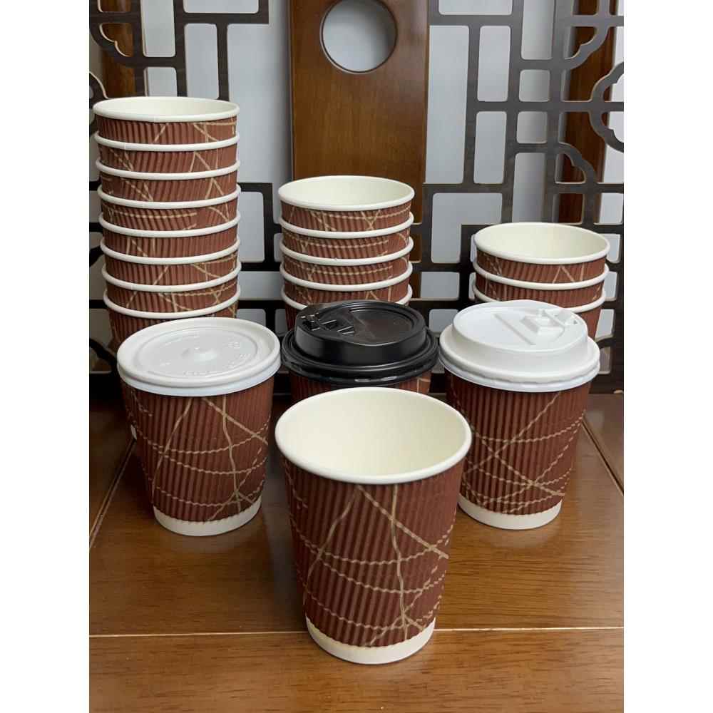 瓦楞纸杯一次性加厚带盖热饮防烫咖啡奶茶杯子商用品牌定制印logo