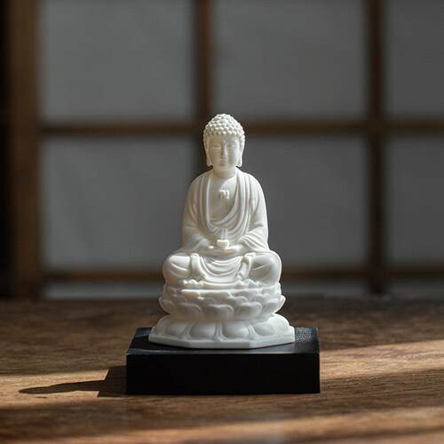 陶瓷如来佛像摆件释迦摩尼家用客厅坐莲花座供奉西方三圣桌面摆设