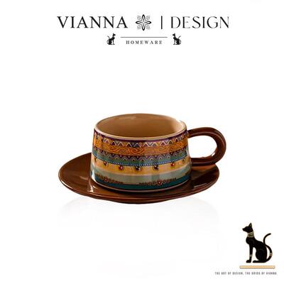 VIANNA丨英西·WETY藏族风陶瓷咖啡杯碟拉花下午茶杯小众家用水杯