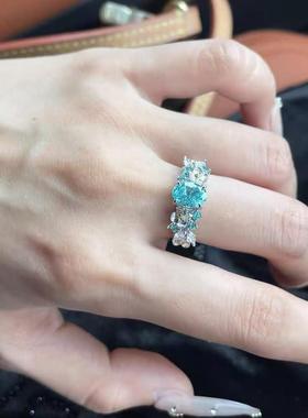 「花仙绣球」花仙子蓝绣球花戒指女中古高级精致帕拉伊巴锆石钻戒