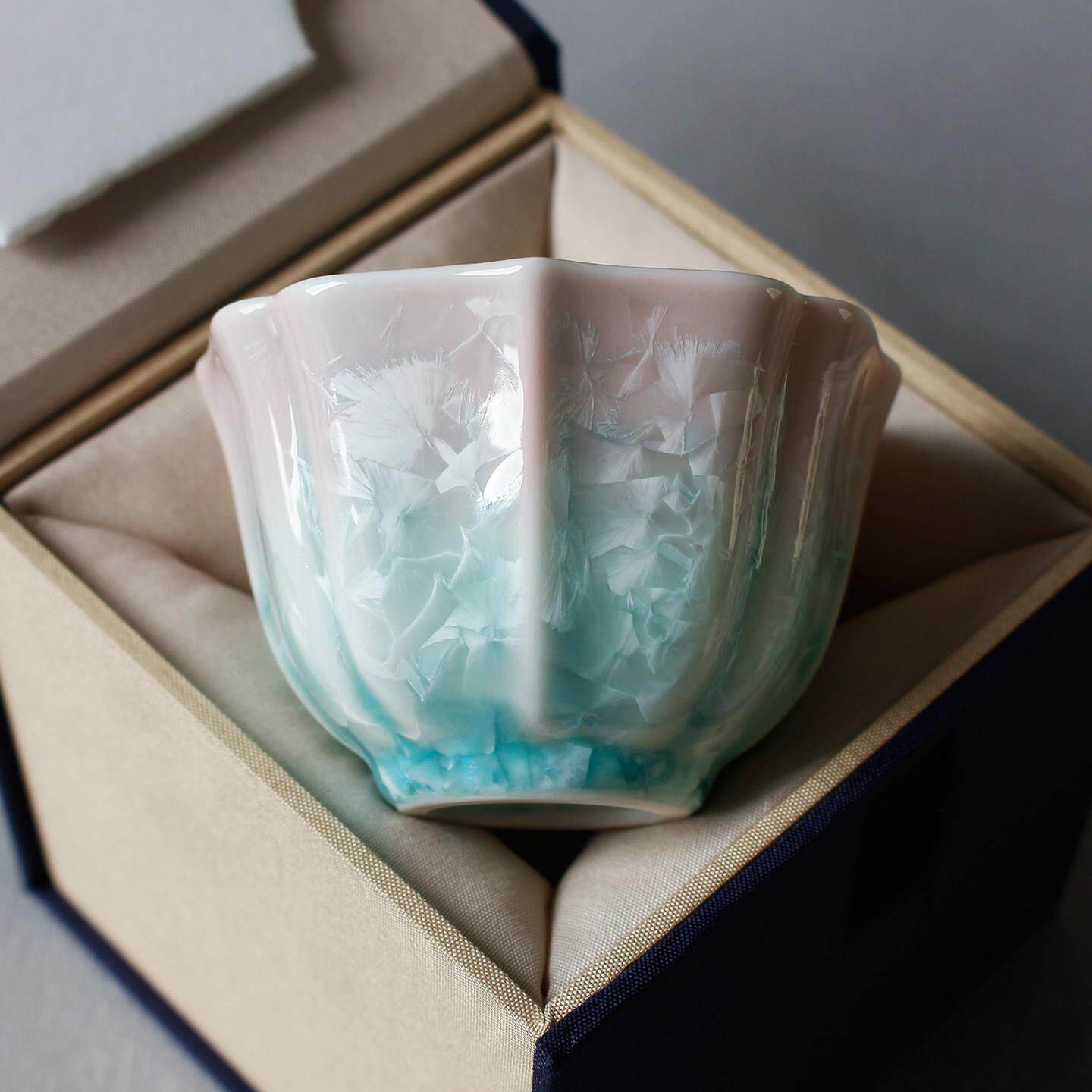 景德镇陶瓷茶杯高端功夫茶具结晶釉海棠杯主人杯品茗杯刻字送礼物