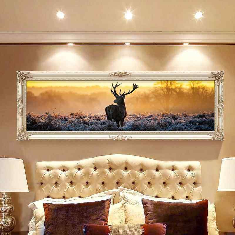 床头挂画儿童房卧室装饰画 房间简欧鹿动物客厅挂画 长版欧式油画