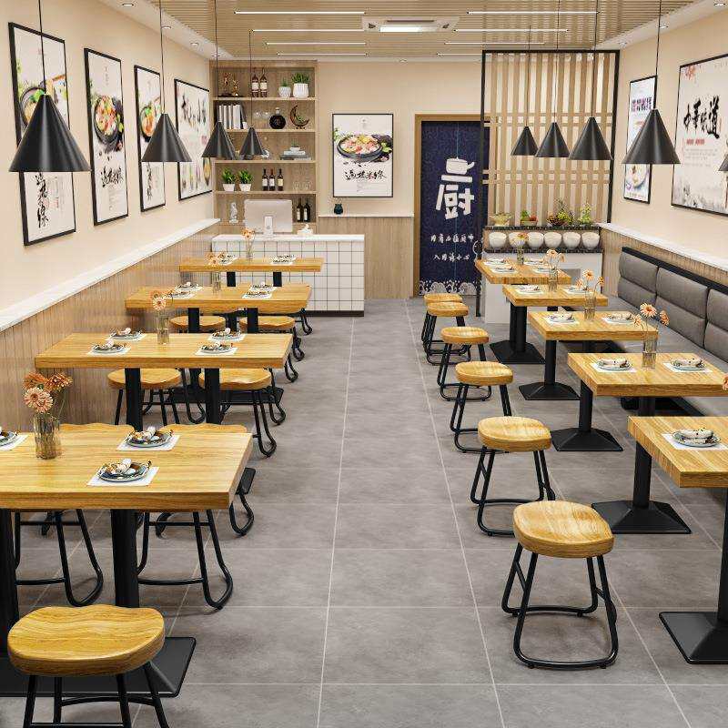 简约现代实木餐桌奶茶咖啡店单腿小方桌面馆咖啡厅餐饮餐桌椅子