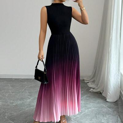 Womens Ombre Print Tank Dress Elegant Sleeveless Dress For