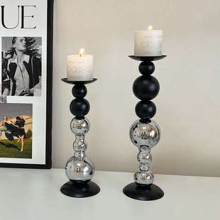 轻奢高级感黑银烛台装饰品摆件烛光餐桌香薰蜡烛浪漫氛围场景布置